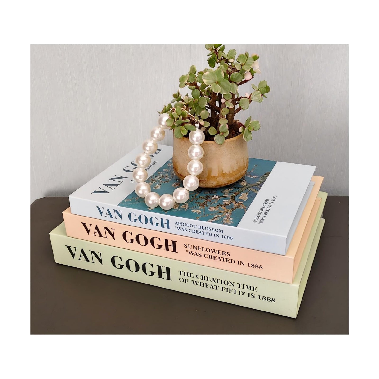 Faux Books / Fake Book Decor / Painting Green-beige-blue / Set of 3
