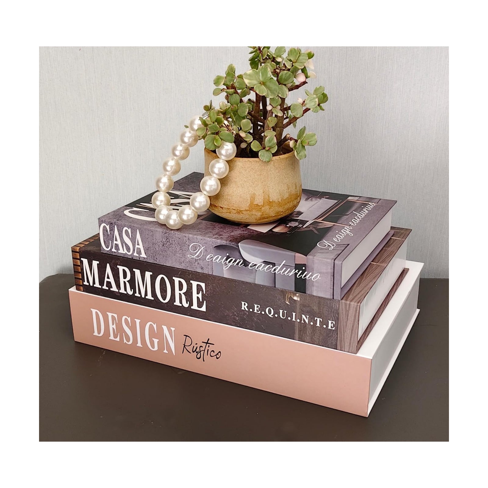 Aesthetic Faux Book Storage Box for Coffee / Modern White-gray-brown / Set of 3