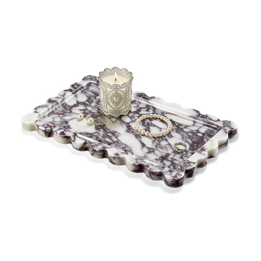 Genuine Calacatta Viola Scalloped Marble Tray / 13.8 x 7.9 x 0.7 / Square