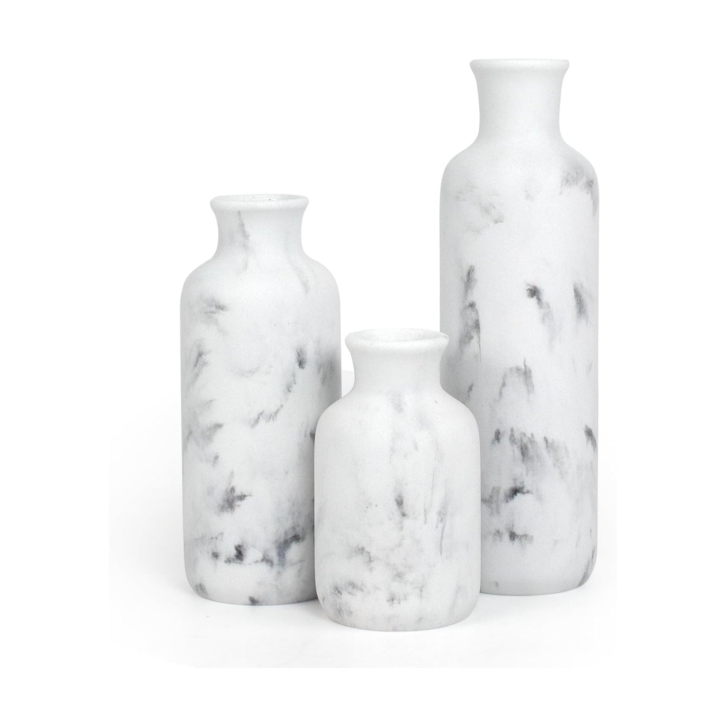 Resin 3 Piece Vase Set / White Marble Look