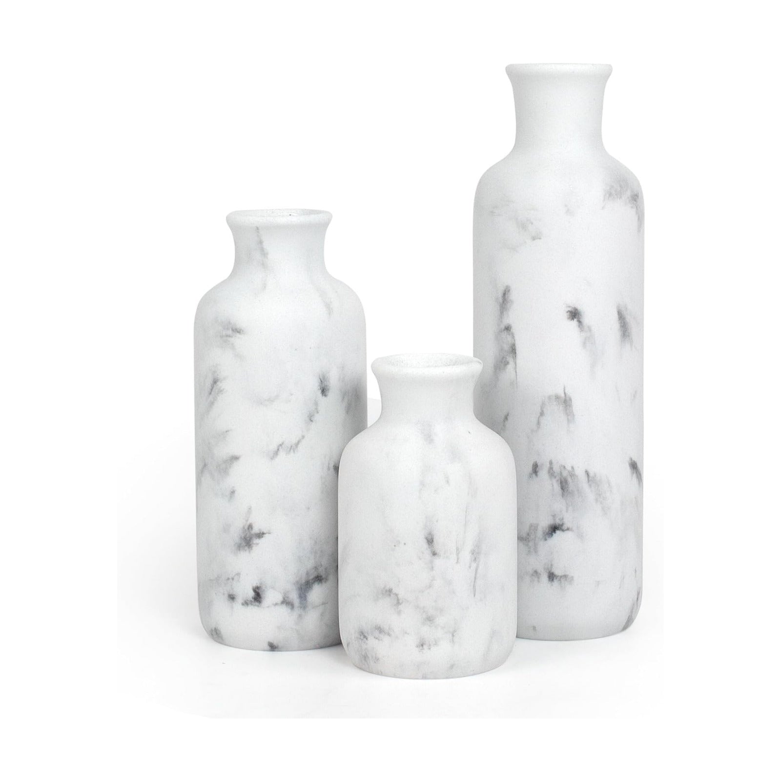 Resin 3 Piece Vase Set / White Marble Look