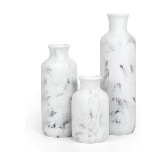 Resin 3 Piece Vase Set / White Marble Look