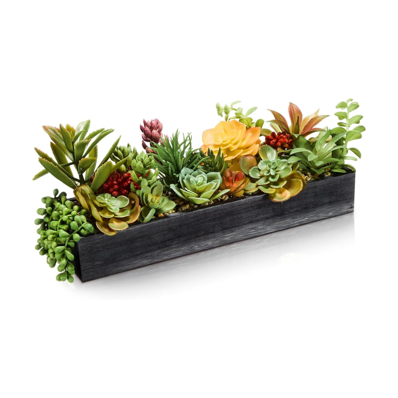Artificial Succulent Arrangement Faux Succulents Plants in Rectangular / Black / Classic / 16 Inch