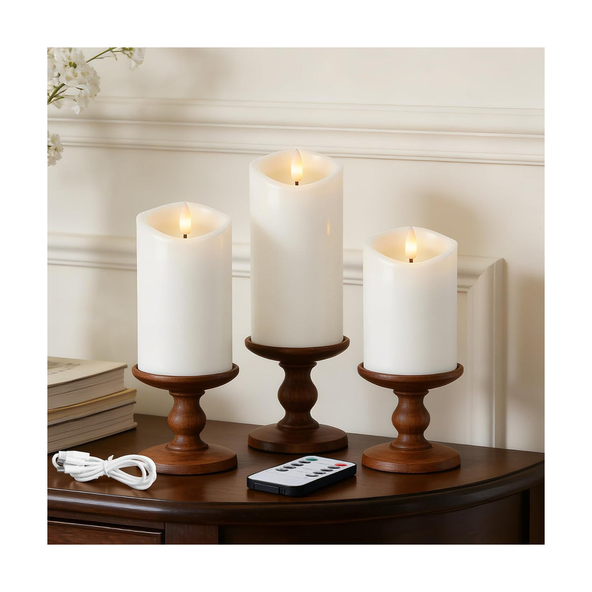 Rechargeable Flickering Flameless Candles Melted Edge Battery Operated with Remote and Timer, Real Wax LED USB Type-C