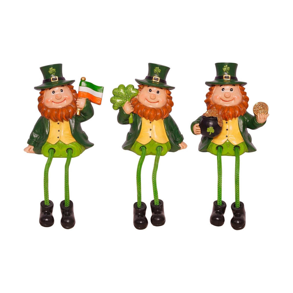 St Patricks Day Decorations Leprechaun Gnomes Small Figurine wit Gold Coins/Luck Shamrock/Irish Flag, St. Patrick's Day Gifts Resin Ornaments Statue for Party Home Table Decoration