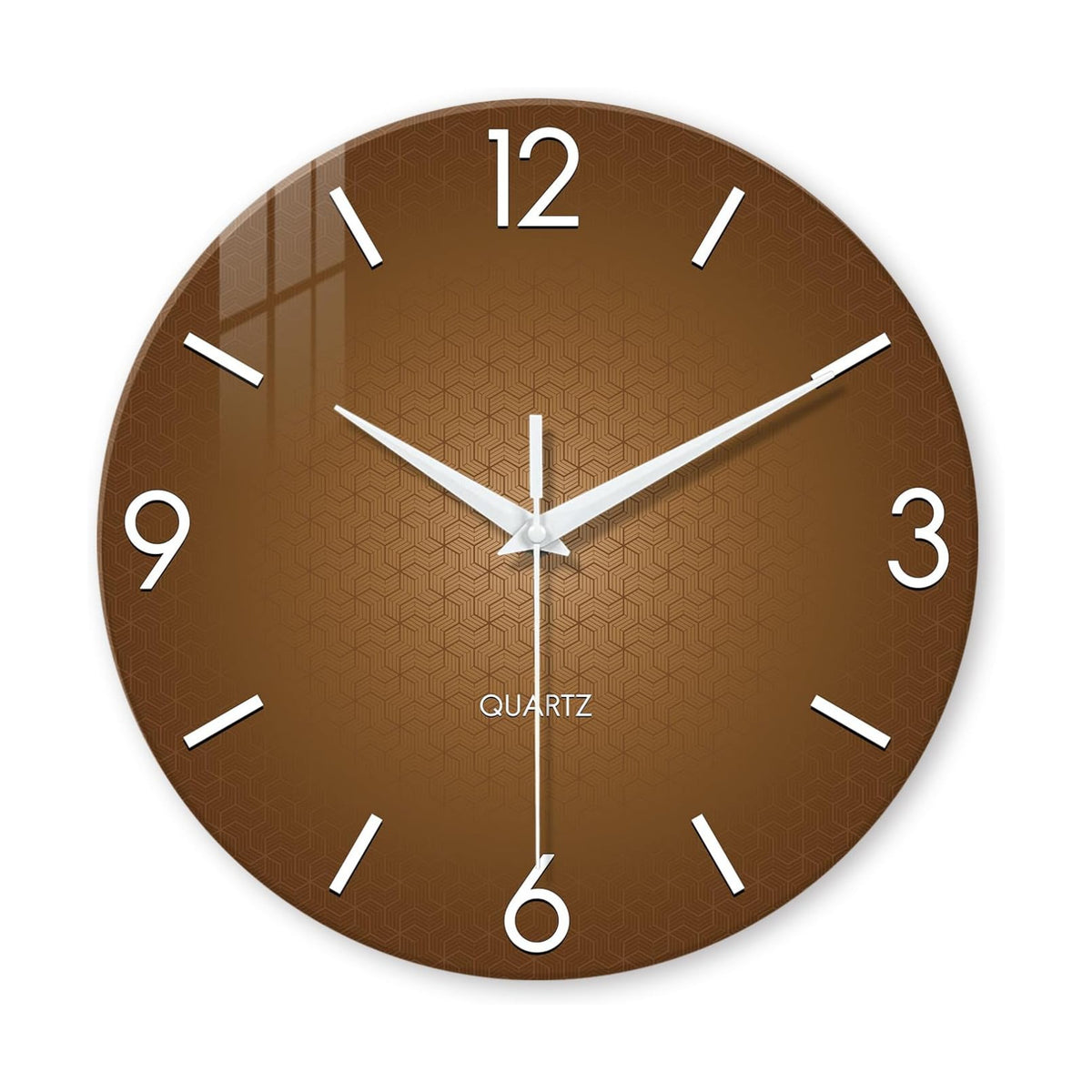 XFM Modern Glass Wall Clock for Living Room 16 Inch Brown | Silent Non-Ticking Battery Operated Big Size Simple