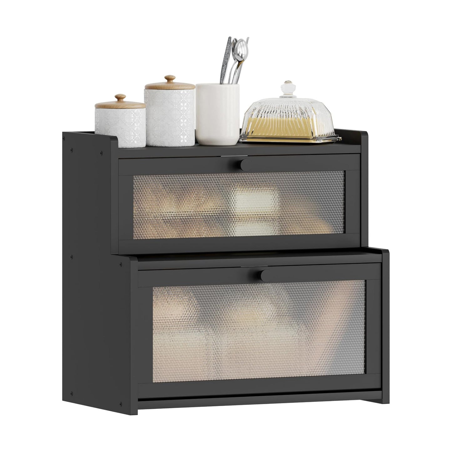 Bread Box for Kitchen Countertop, Large Bamboo Bread Storage Container with Double Layer, Bread Holder for Homemade