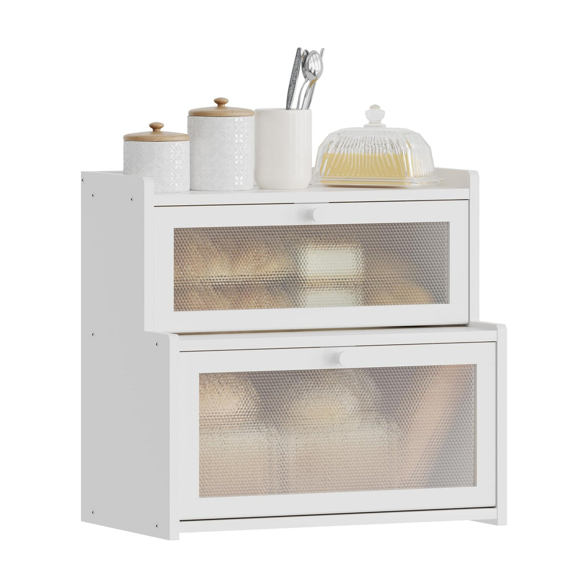 Bread Box for Kitchen Countertop, Large Bamboo Bread Storage Container with Double Layer, Bread Holder for Homemade