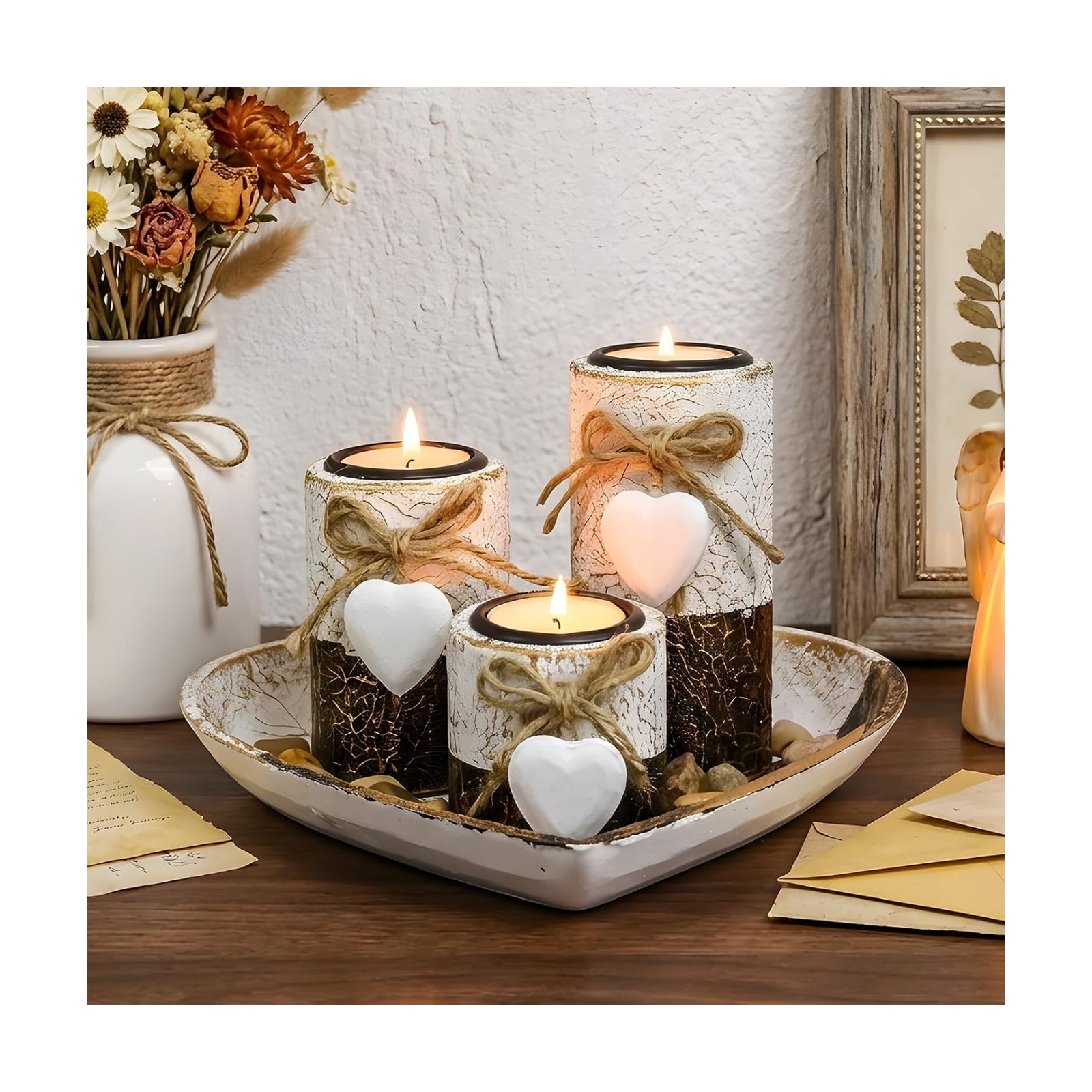 Farmhouse Candle Holders Wooden Pillar Candle Holder / Rustic / Set of 3