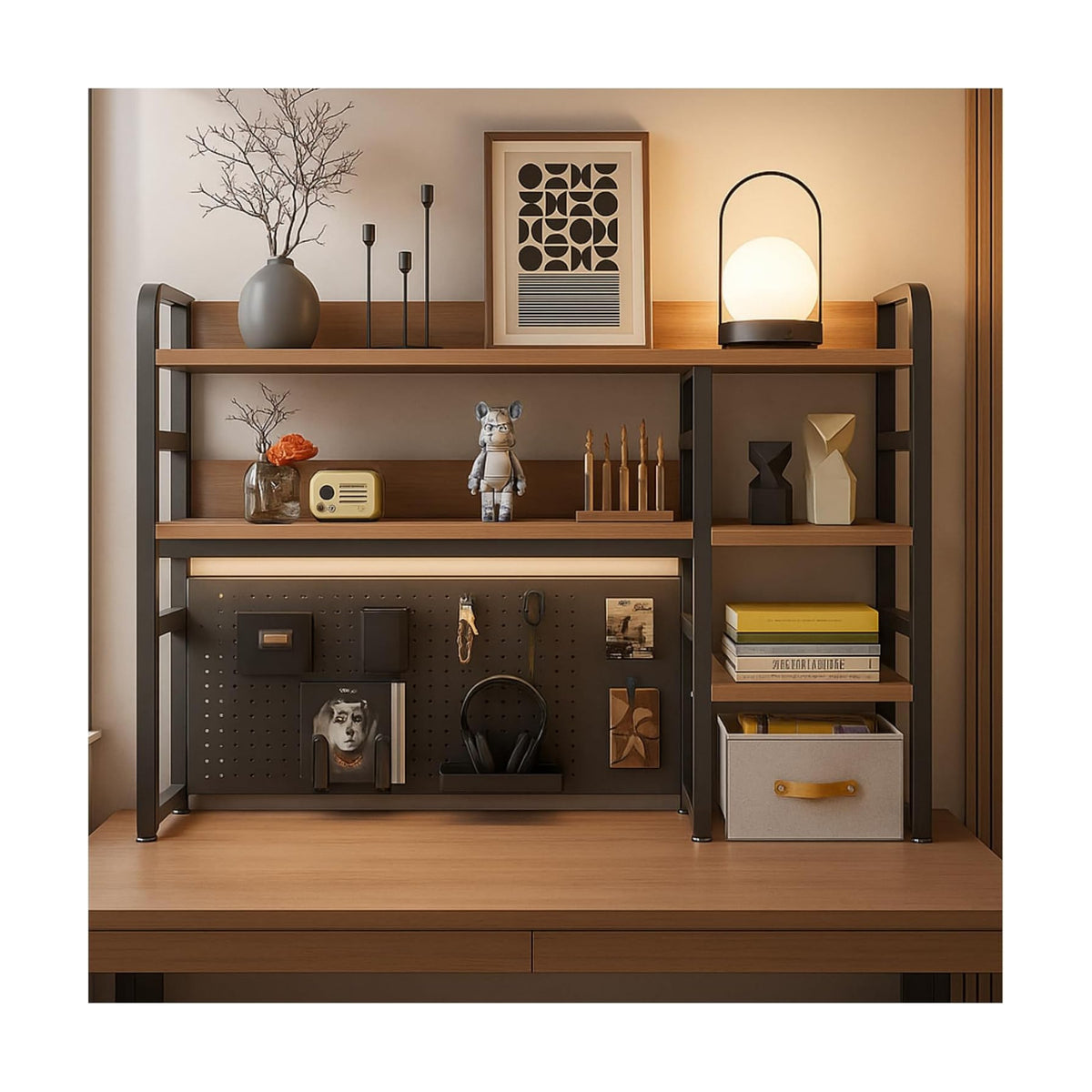 Desktop Bookshelf, pegboard Storage and Organization Rack, Dorm Desk Shelf, Desk Hutch, Desktop Storage for Office