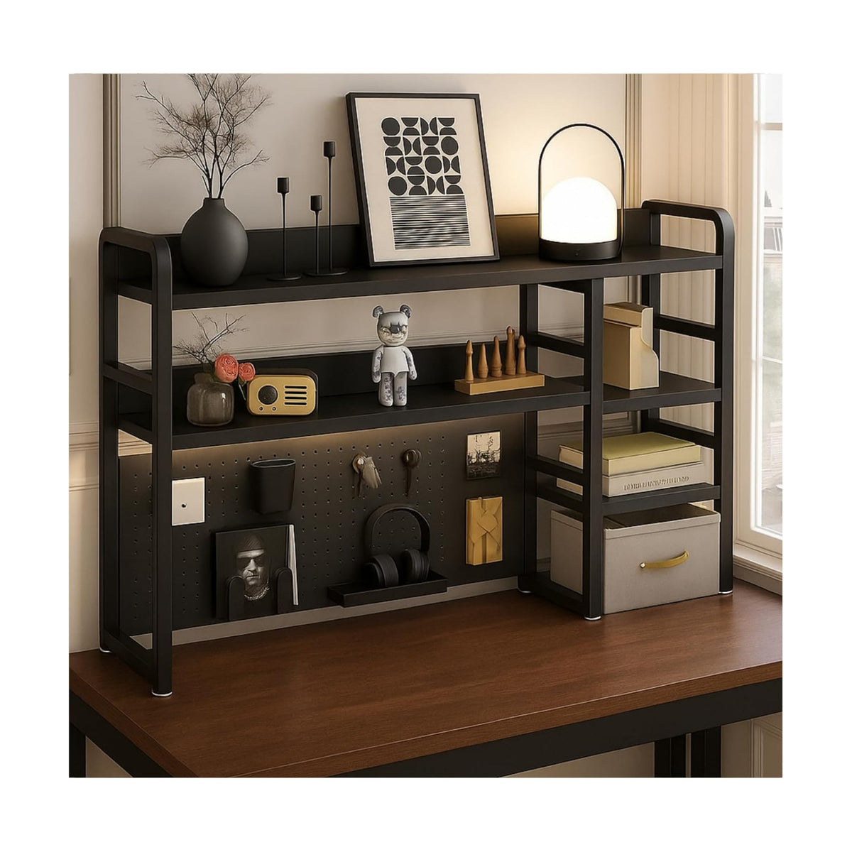 Desktop Bookshelf, pegboard Storage and Organization Rack, Dorm Desk Shelf, Desk Hutch, Desktop Storage for Office