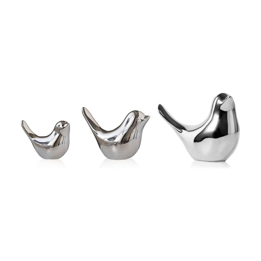 Bird Statue Set / Silver / Small + Medium + Large