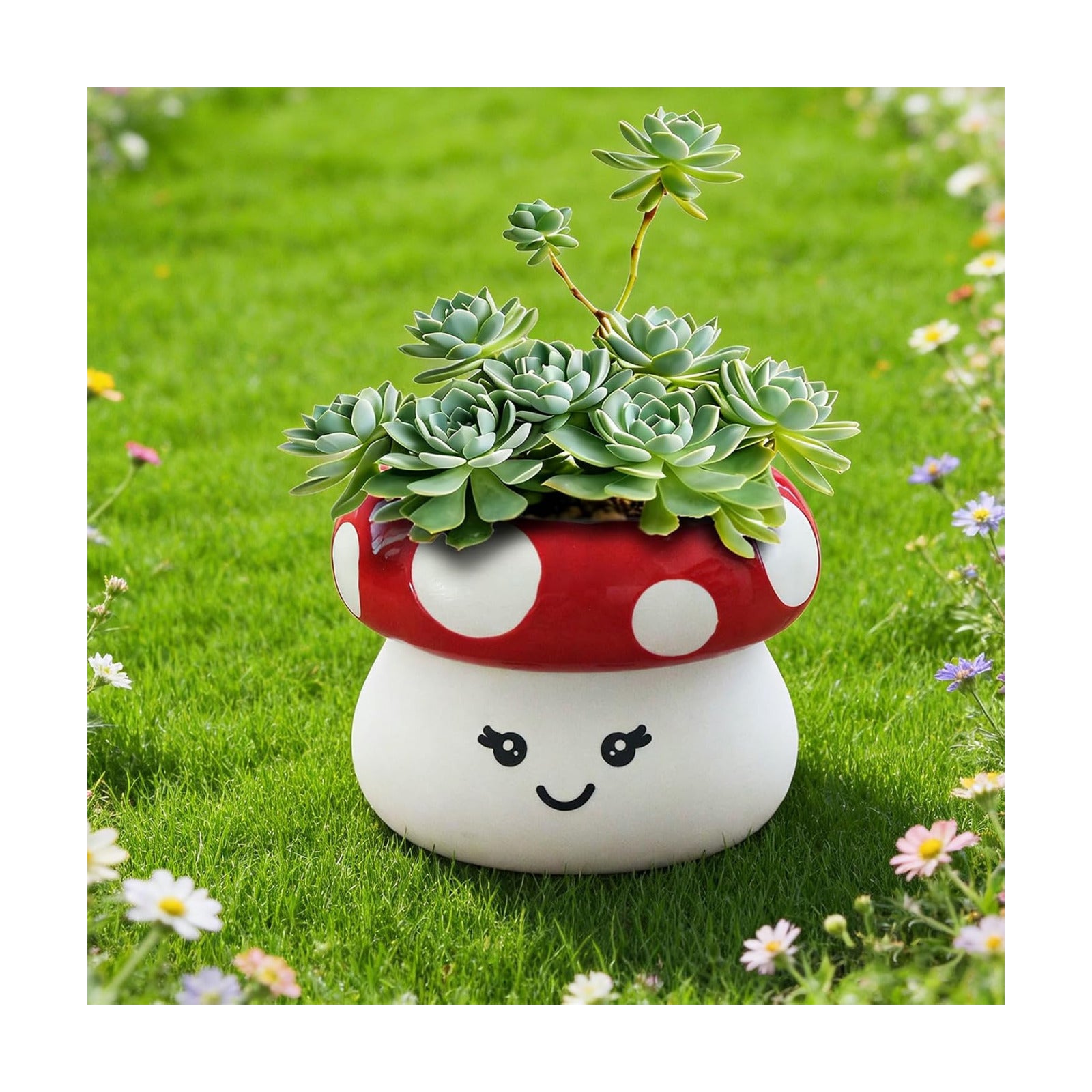Red Ceramic Mushroom Planter Pot / Red and White / 4.5 x 3.35