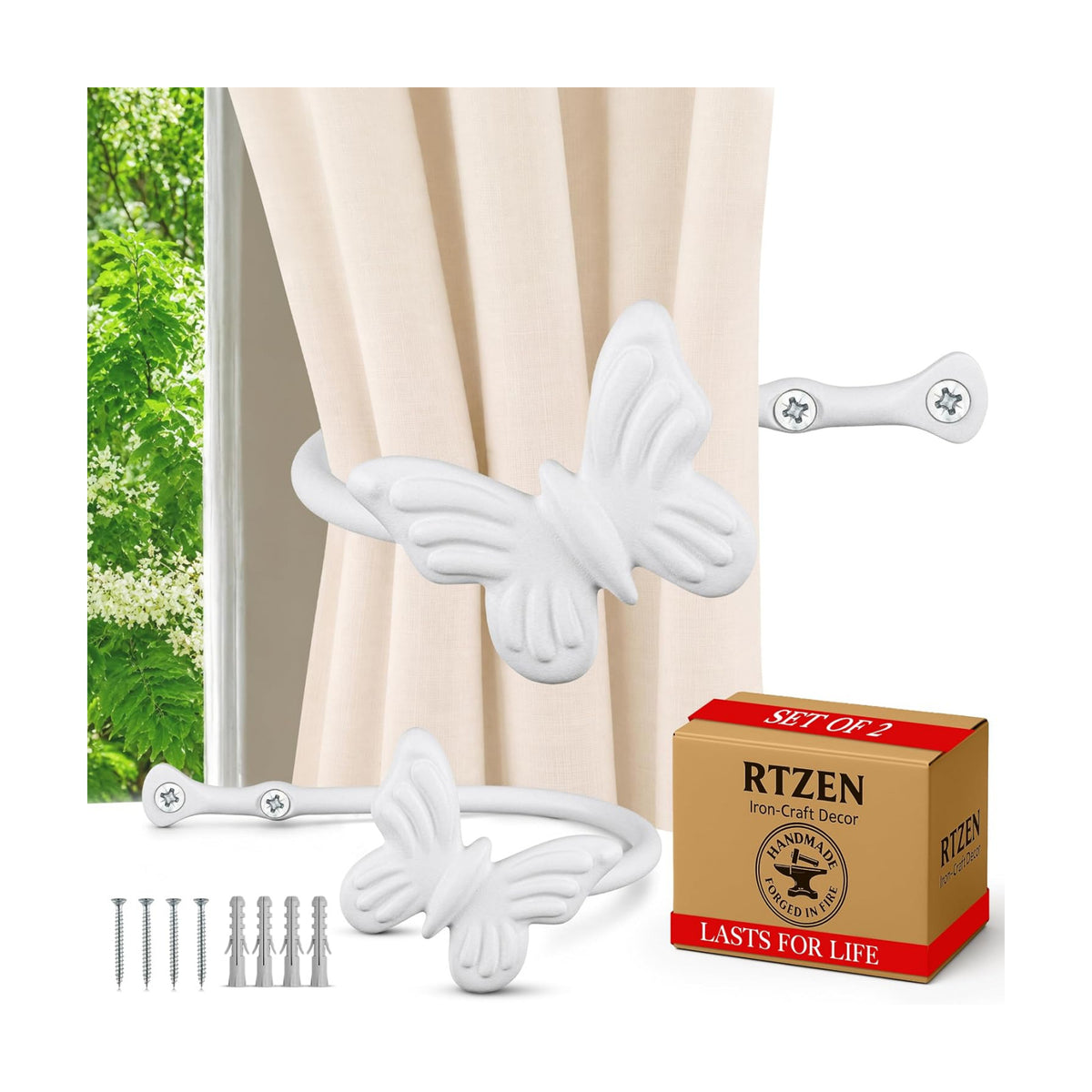 Metal Curtain Tiebacks, Drapery Holders for Wall, 2 Pcs | Farmhouse Wrought Iron Curtain Holdbacks, Ornamental Window