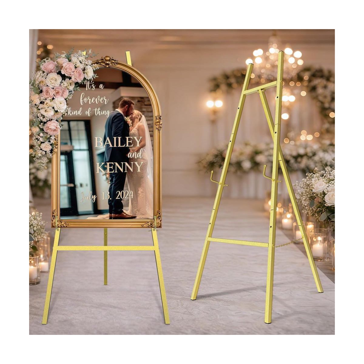 Gold Easel Stand for Sign, 47" Heavy Duty Metal Display Easel | 4-Tier Art Easel with Adjustable Chain, for Painting