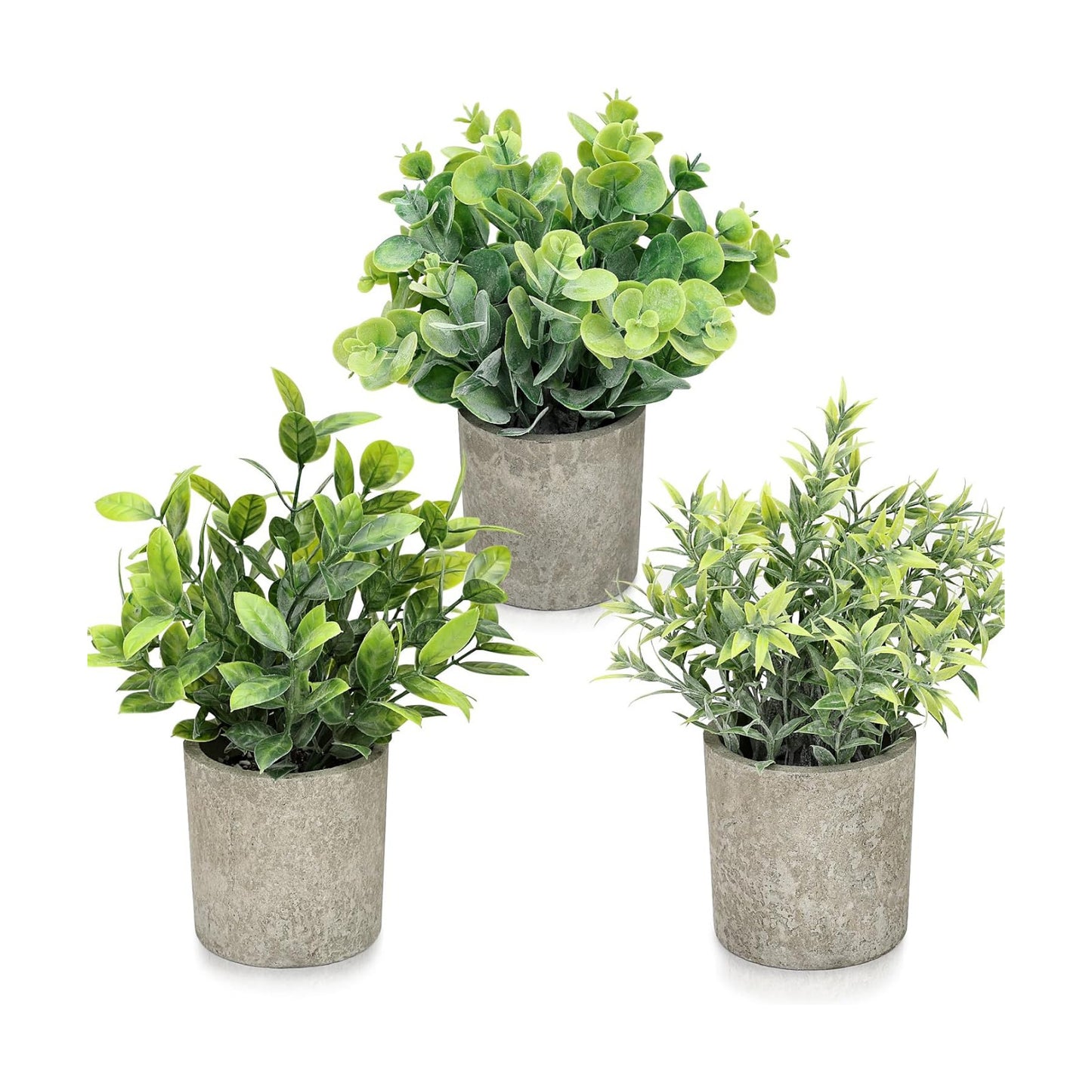 Mini Potted Fake Plants Artificial Small Eucalyptus Plants / Green / Mimi Potted Plants / Set of 3