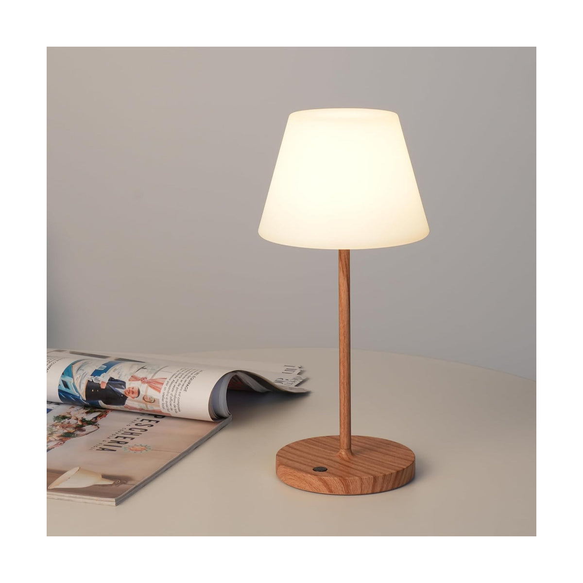 WEILAILUX Small Outdoor Table Lamp, Shower Lamp Waterproof (Mini Wood) | Original Design, Cordless Rechargeable