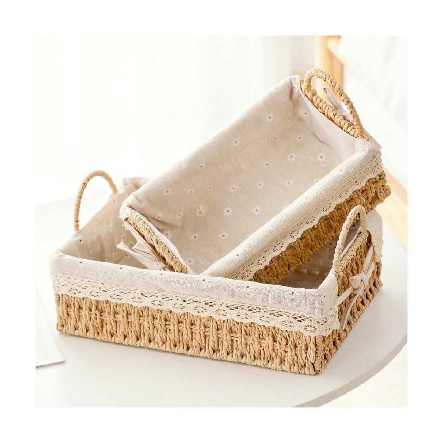 Decorative Woven Baskets / Beige-rectangluar