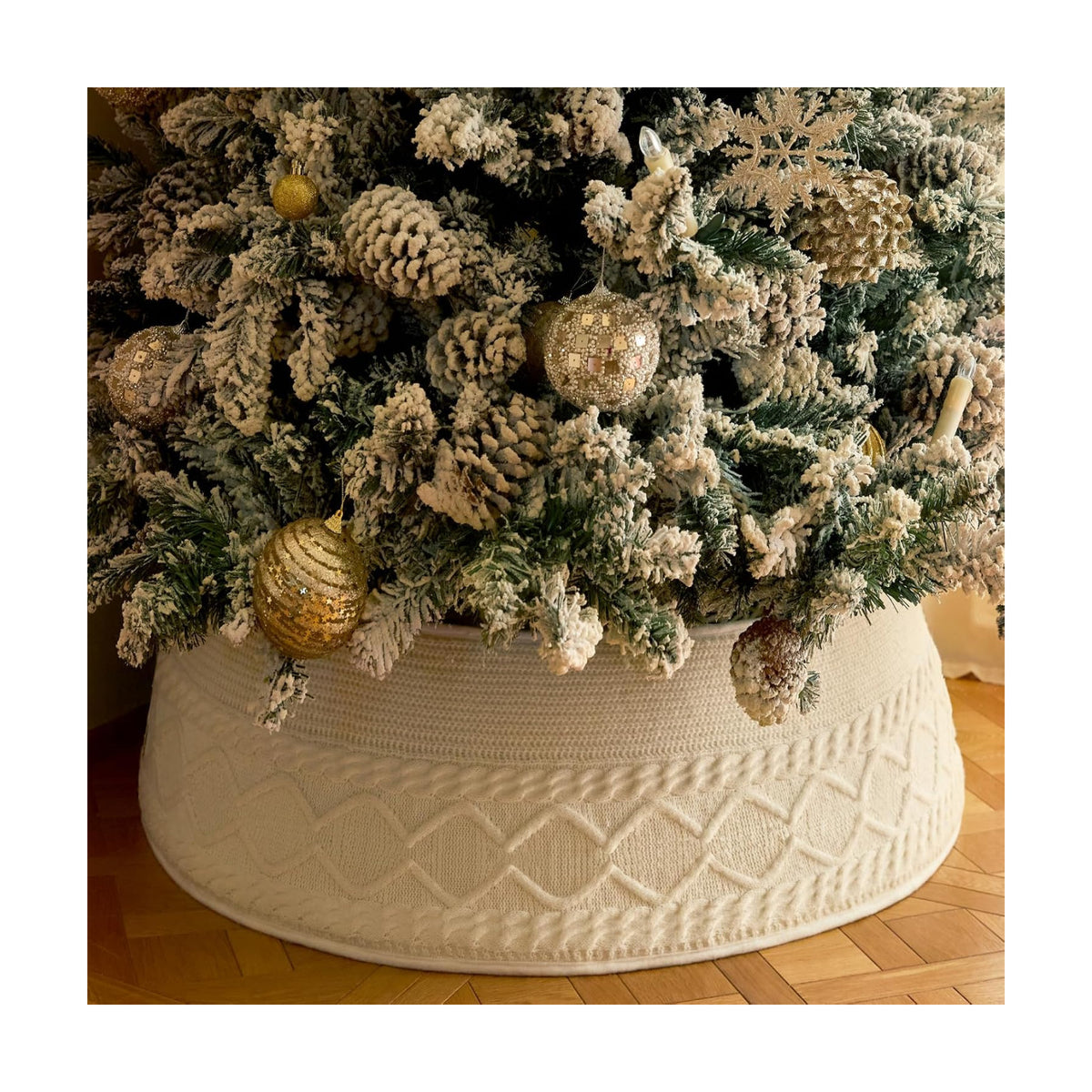 Noiclub Knit Christmas Tree Collar, Christmas Tree Skirt, Cream, 23-30 in