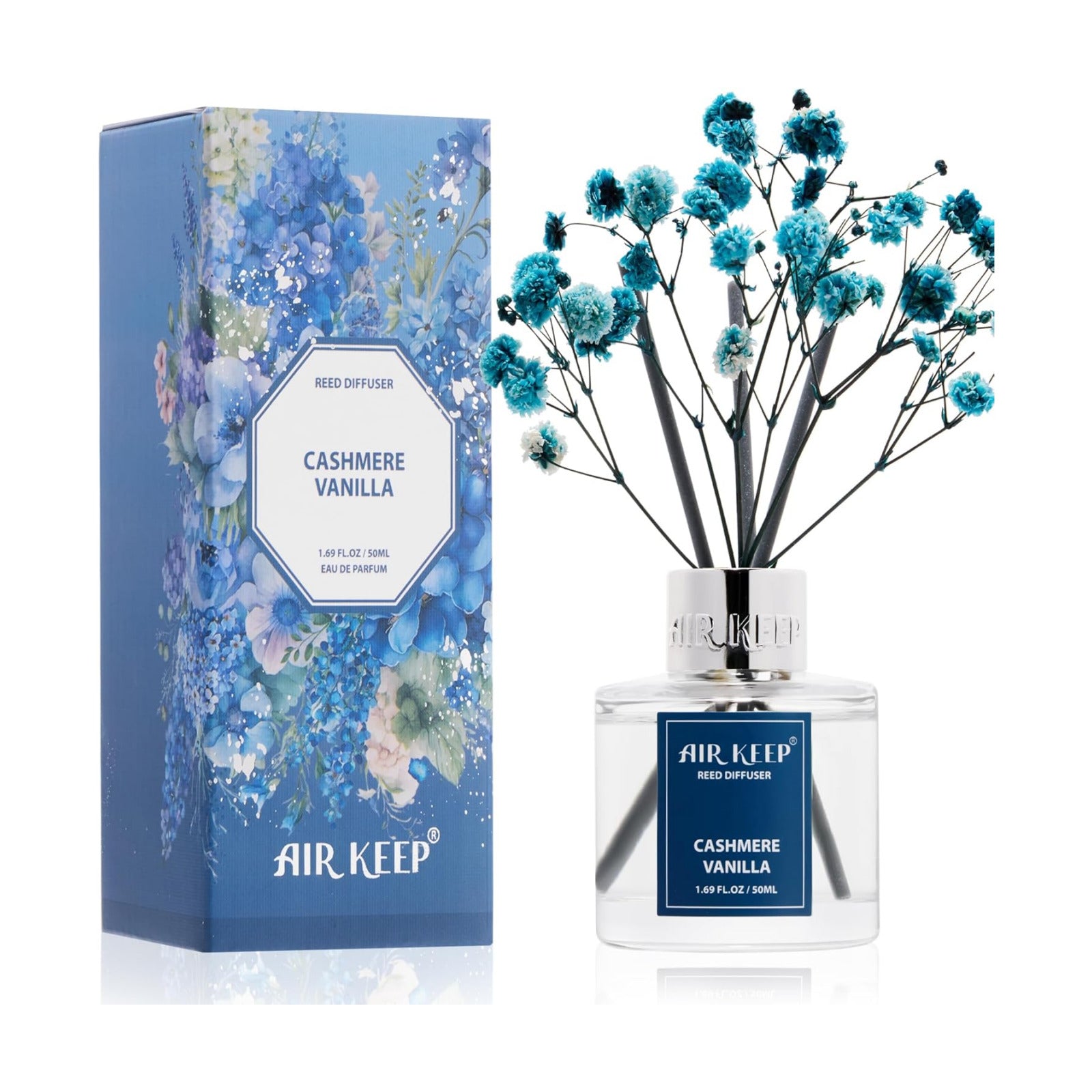 Airkeep Reed Diffuser Set,1.69 fl oz (50 ml) - Cashmere Vanilla Oil Diffusers with 8 Reed Sticks,Home Fragrance Reed