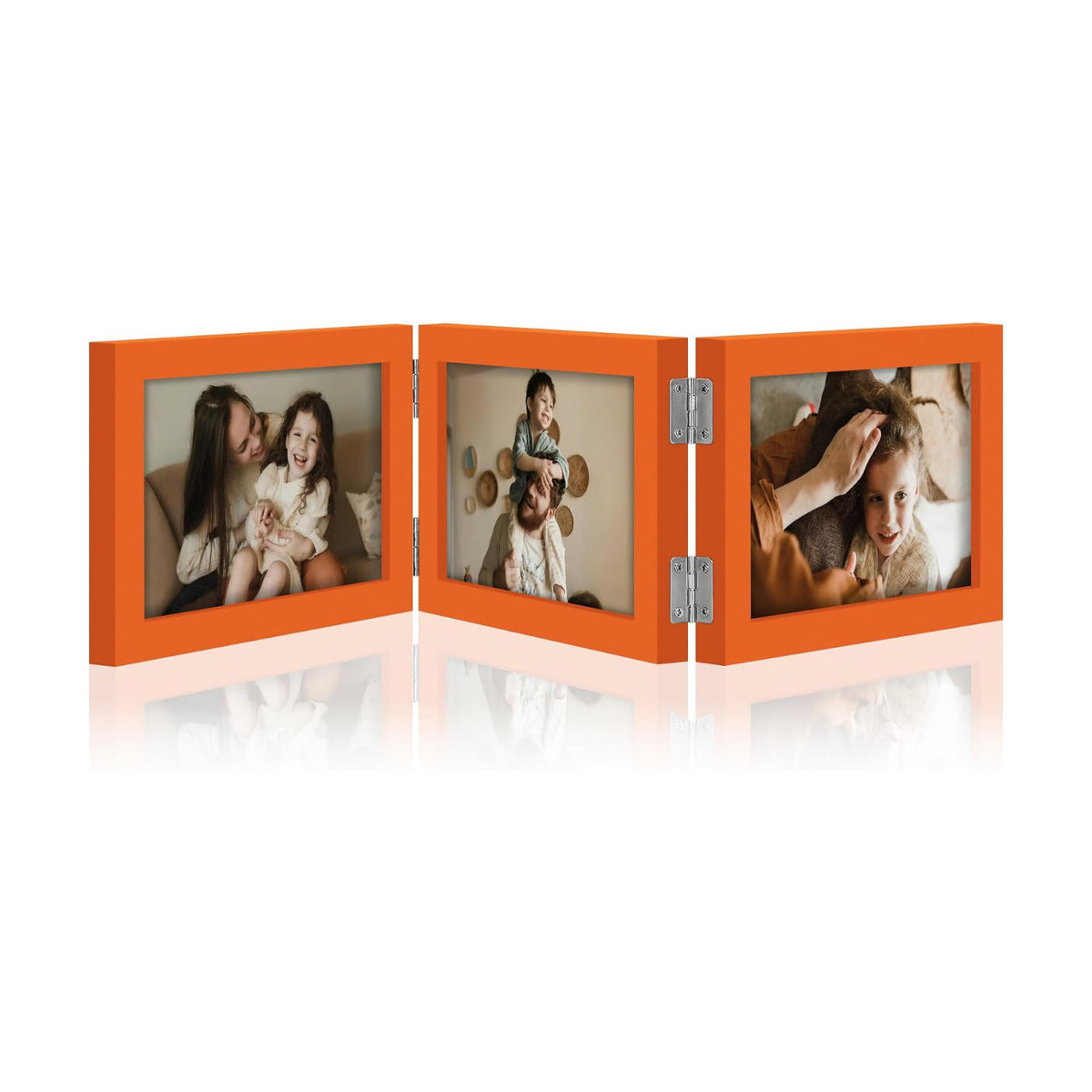 decorUhome Orange Triple 6x4 Picture Frame Horizontal, MDOR08 | "Z" Shape Folding Design Engineered Wood Trifold Photo