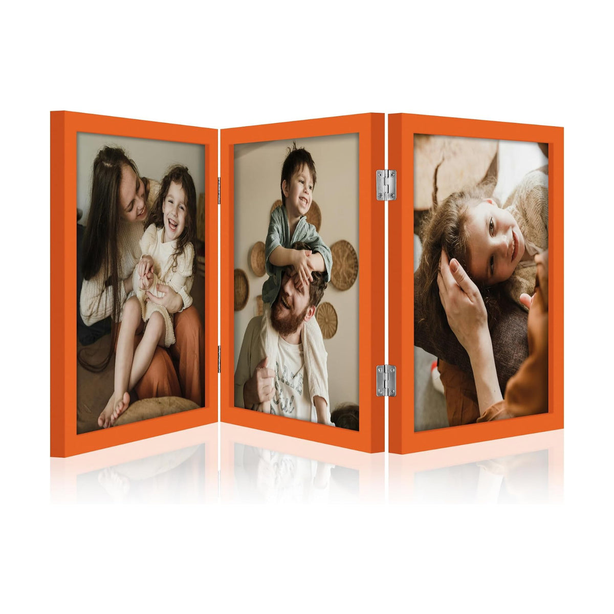 decorUhome Orange Triple 8x10 Picture Frame Vertical, MDOR08 | "Z" Shape Folding Design Engineered Wood Trifold Photo