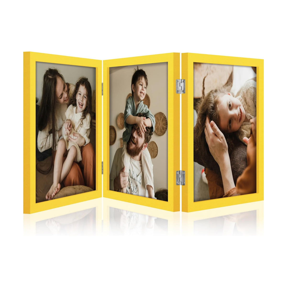 decorUhome Yellow Triple 8x10 Picture Frame Vertical, MDYL08 | "Z" Shape Folding Design Engineered Wood Trifold Photo
