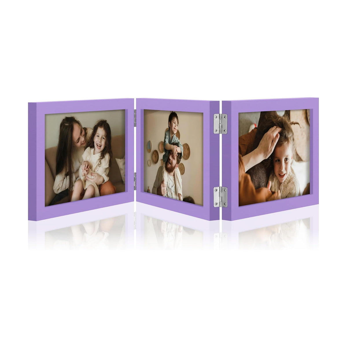decorUhome Purple Triple 7x5 Picture Frame Horizontal, MDPP08 | "Z" Shape Folding Design Engineered Wood Trifold Photo