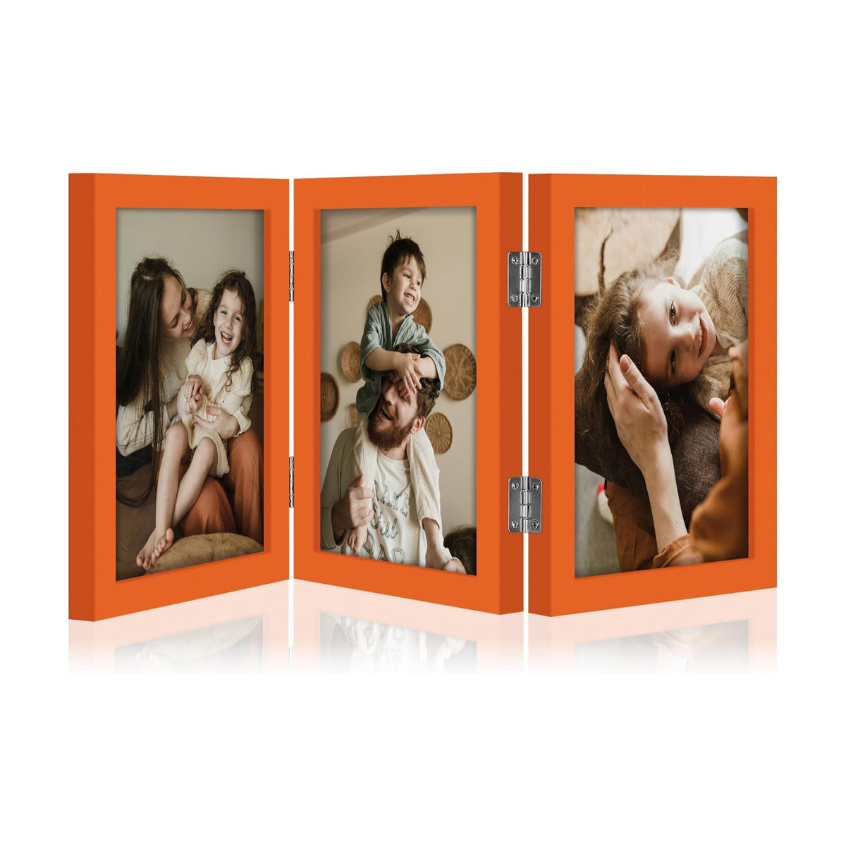 decorUhome Orange Triple 5x7 Picture Frame Vertical, MDOR08 | "Z" Shape Folding Design Engineered Wood Trifold Photo