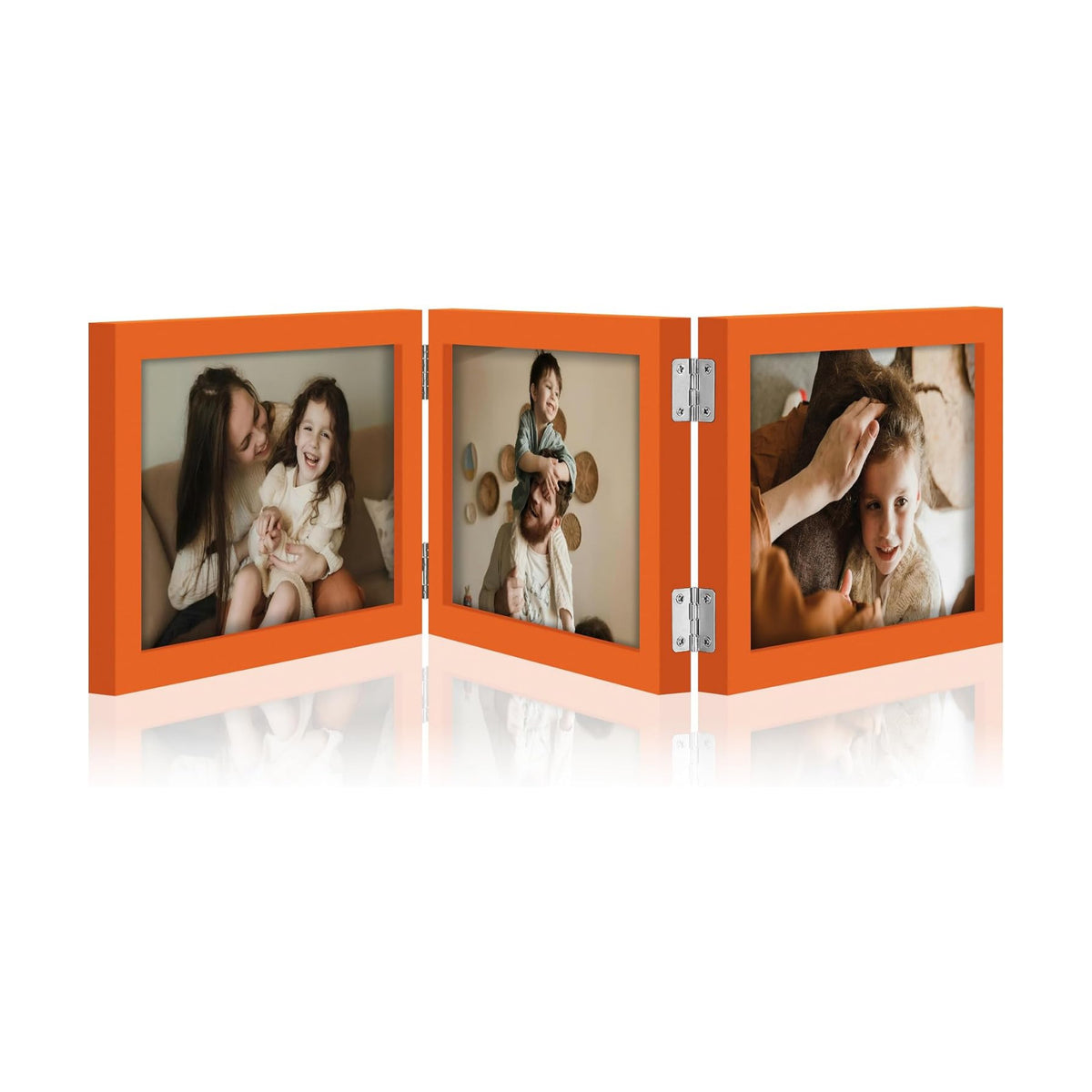 decorUhome Orange Triple 7x5 Picture Frame Horizontal, MDOR08 | "Z" Shape Folding Design Engineered Wood Trifold Photo