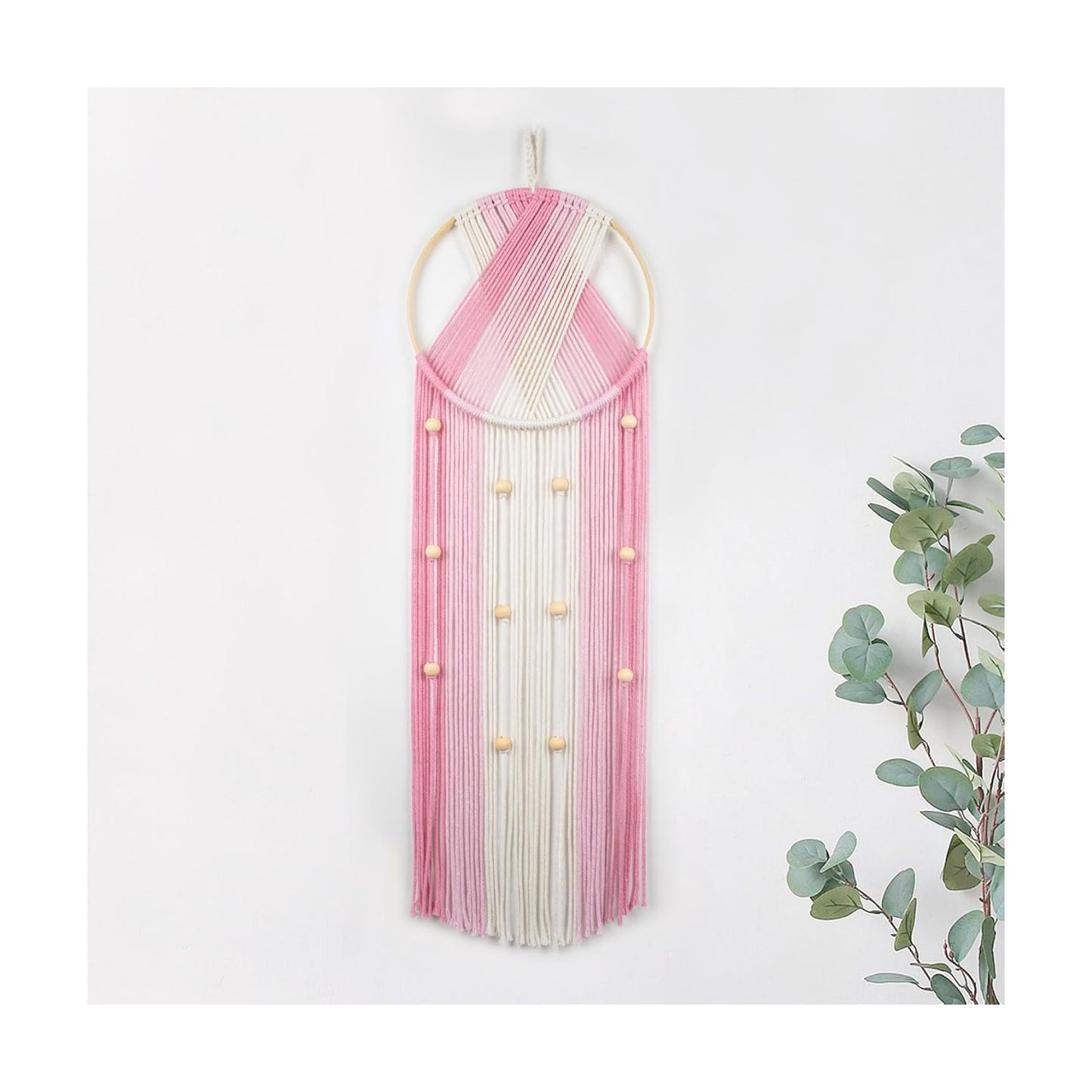 Pink Macrame Wall Hanging Boho Wall Decor Dream Catcher Handmade Woven Tapestry / Pink Beige