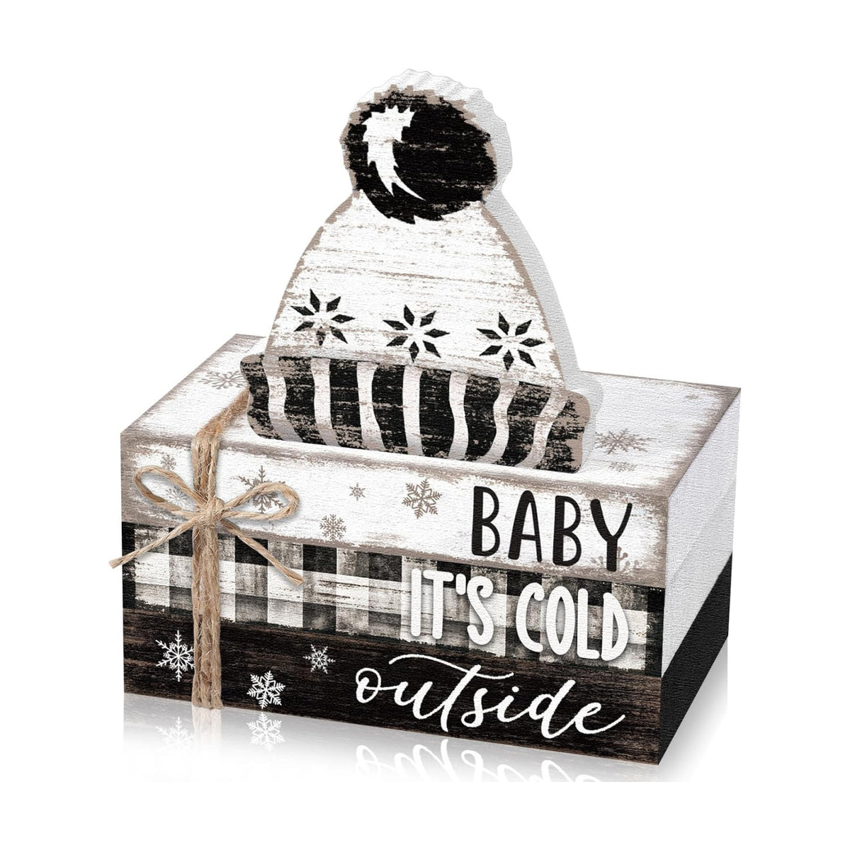 Geelin 4 Pcs Winter Tiered Tray Decorations Wooden Book Stack Signs, Rustic Farmhouse "baby It's Cold Outside" Holiday Winter Decor for Table Shelf Mantel Entryway Home Decorations