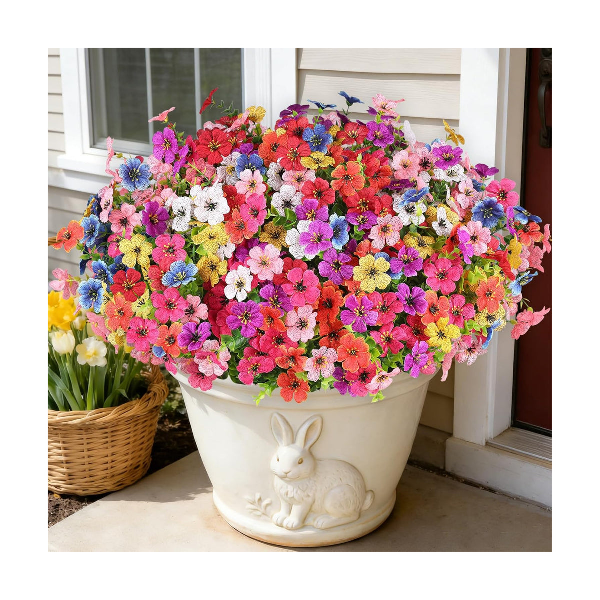 16PCS UV Resistant Artificial Flowers for Outdoors, Mix 8 Colors