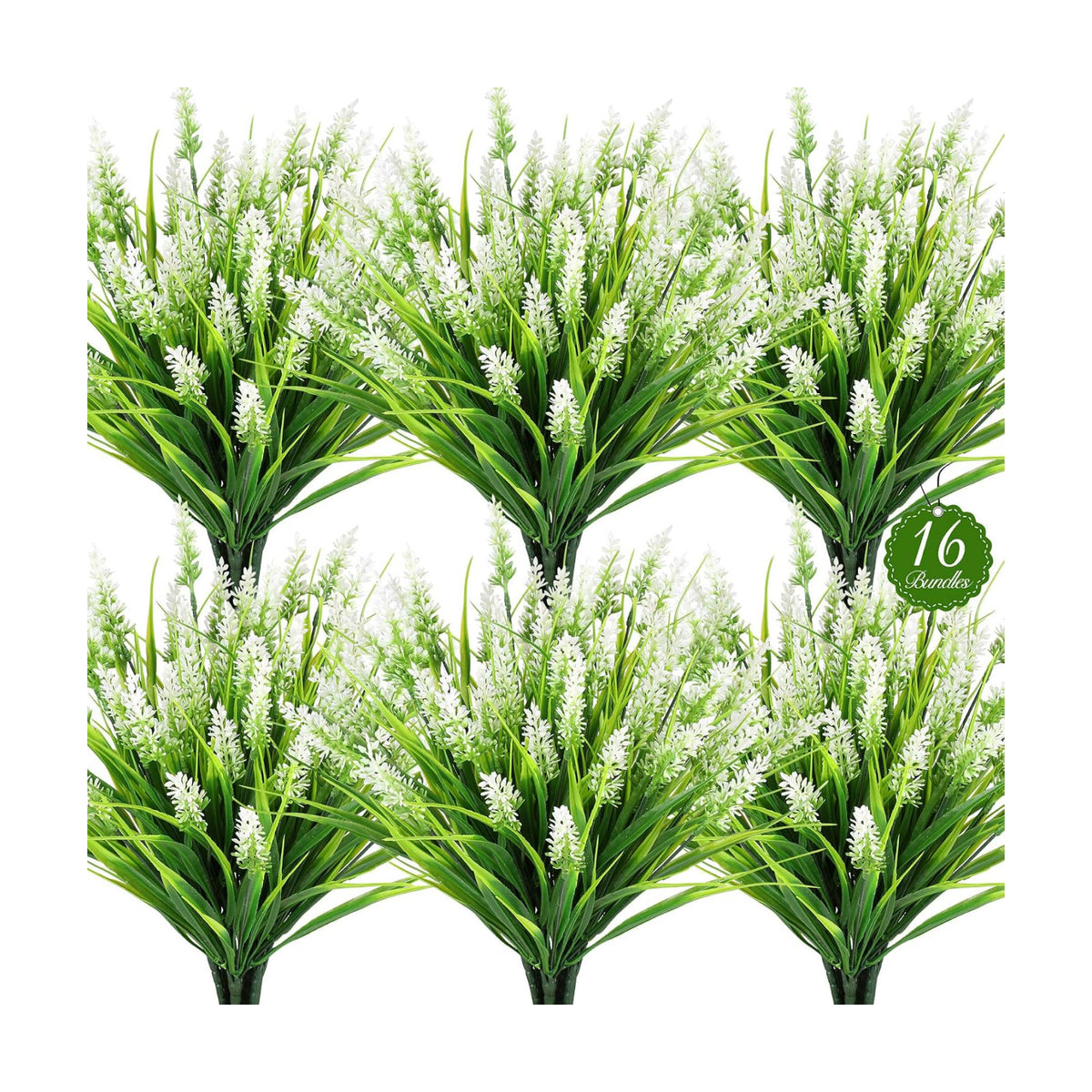16PCS Artificial Flowers Outdoor, Fake White Monkey Grass Plants
