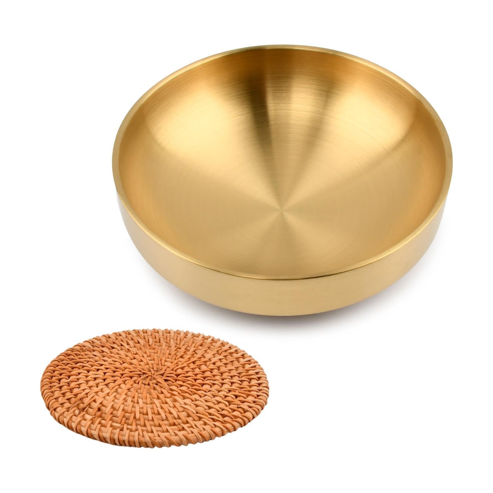 w/Rattan Coaster / 7.9inch Gold Key Bowl, Rattan Coaster / 7.9 Inch