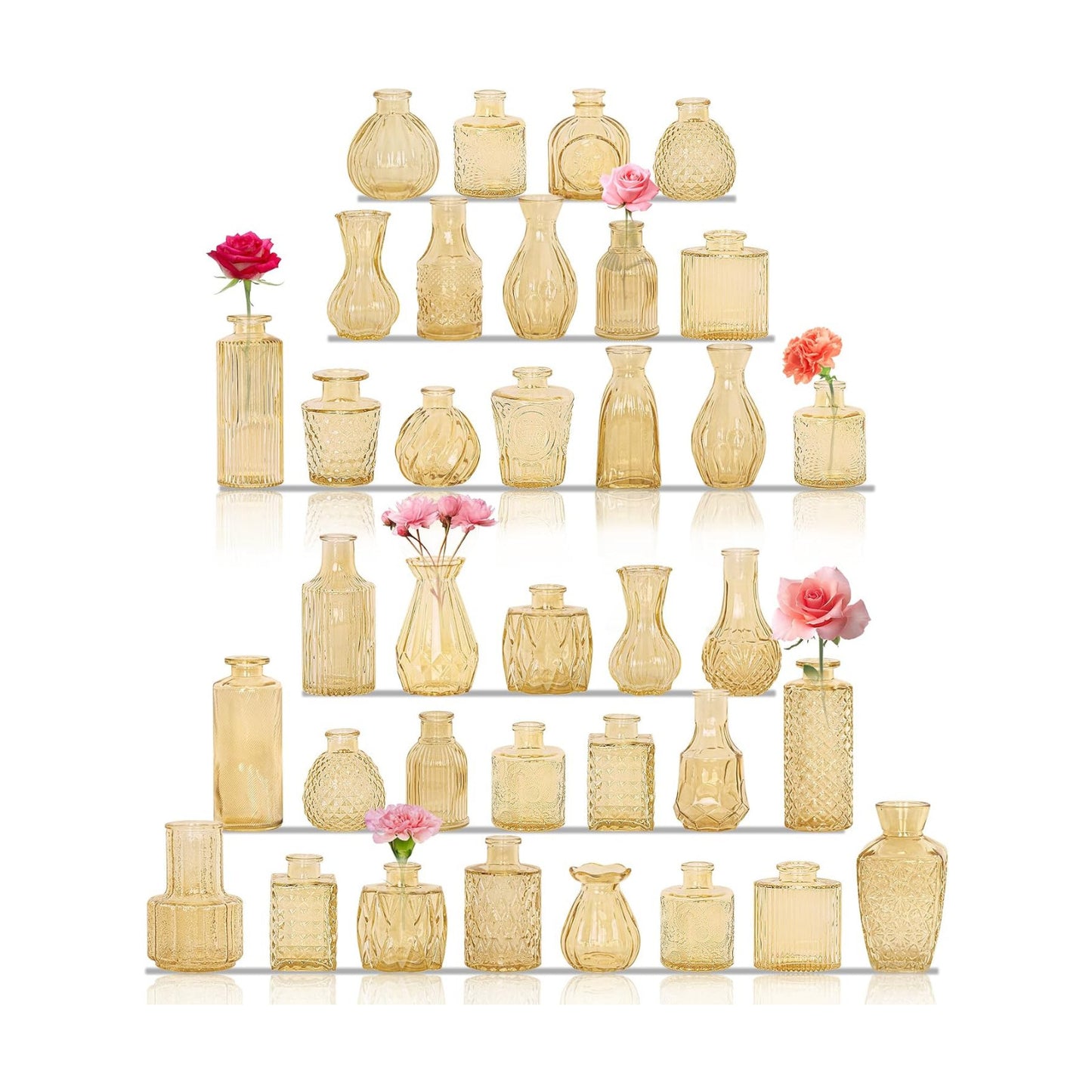 Bud Vases Set Small Vintage Glass Bottles Bud Vases in Bulk Multiple Shape / Champagne / Set of 36