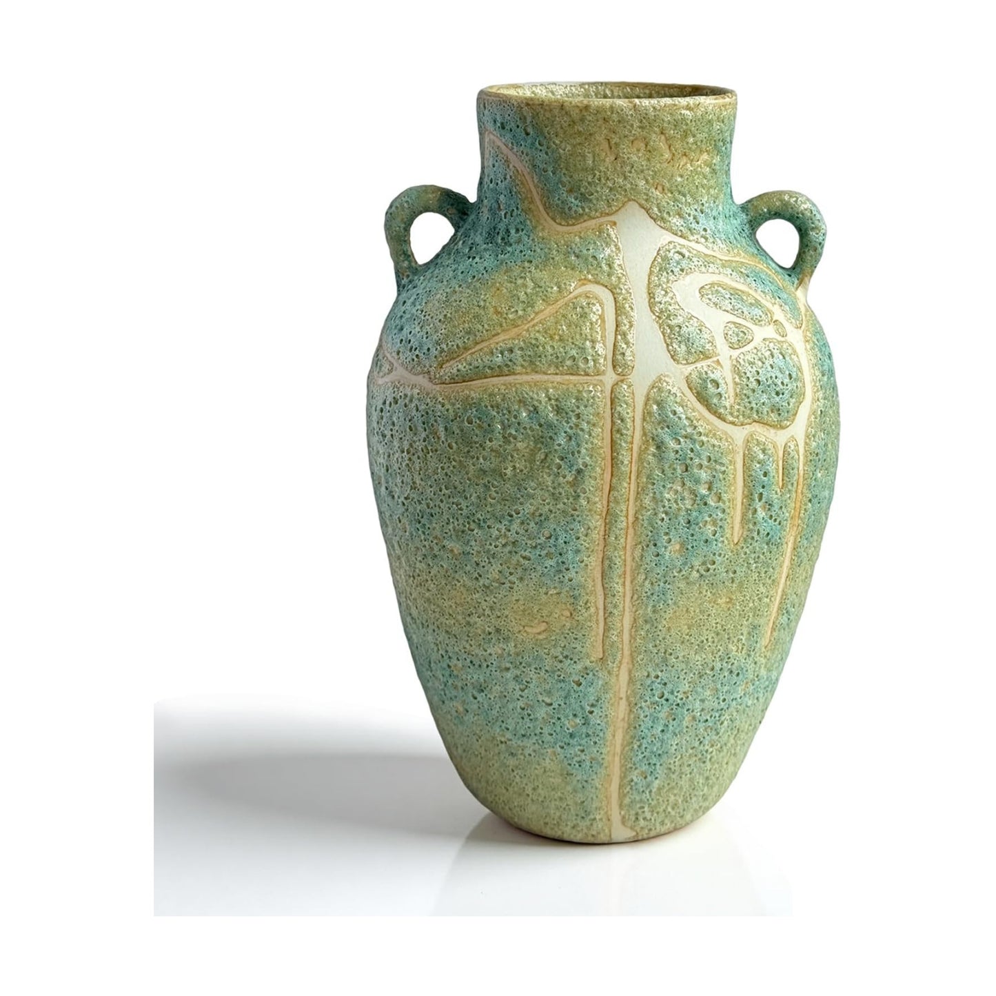 Handcrafted Ceramic Flower Vase / Green Bubble Glaze / 10 Inch