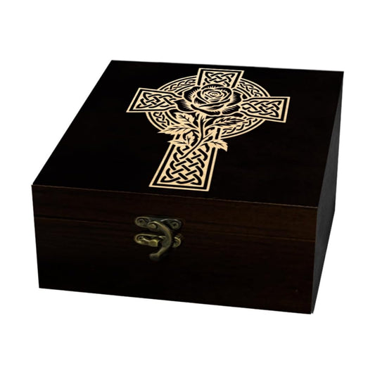 1 Pc Wooden Keepsake Storage Box / Knot Cross Rose