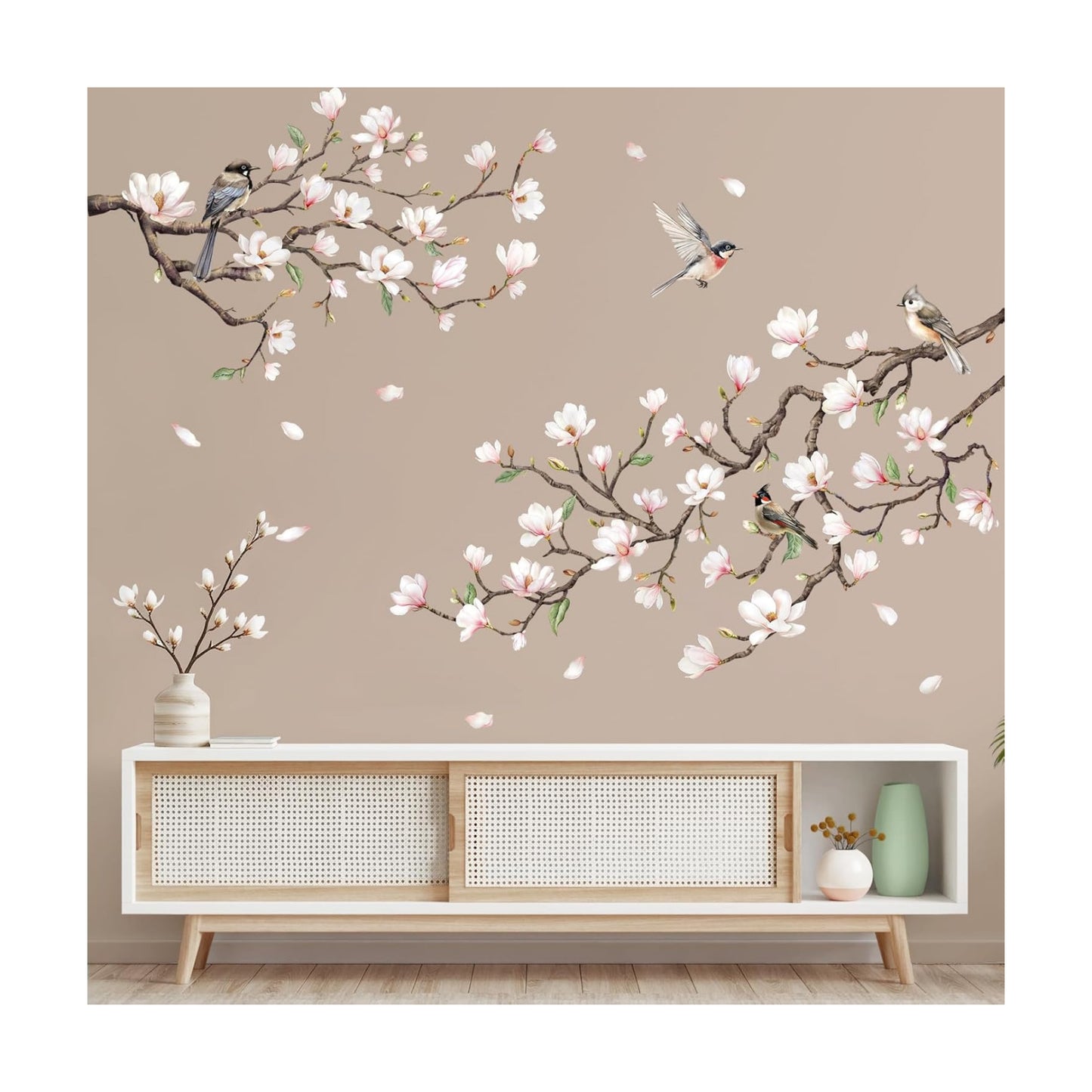 White Magnolia Tree Wall Decals / White Light Pink
