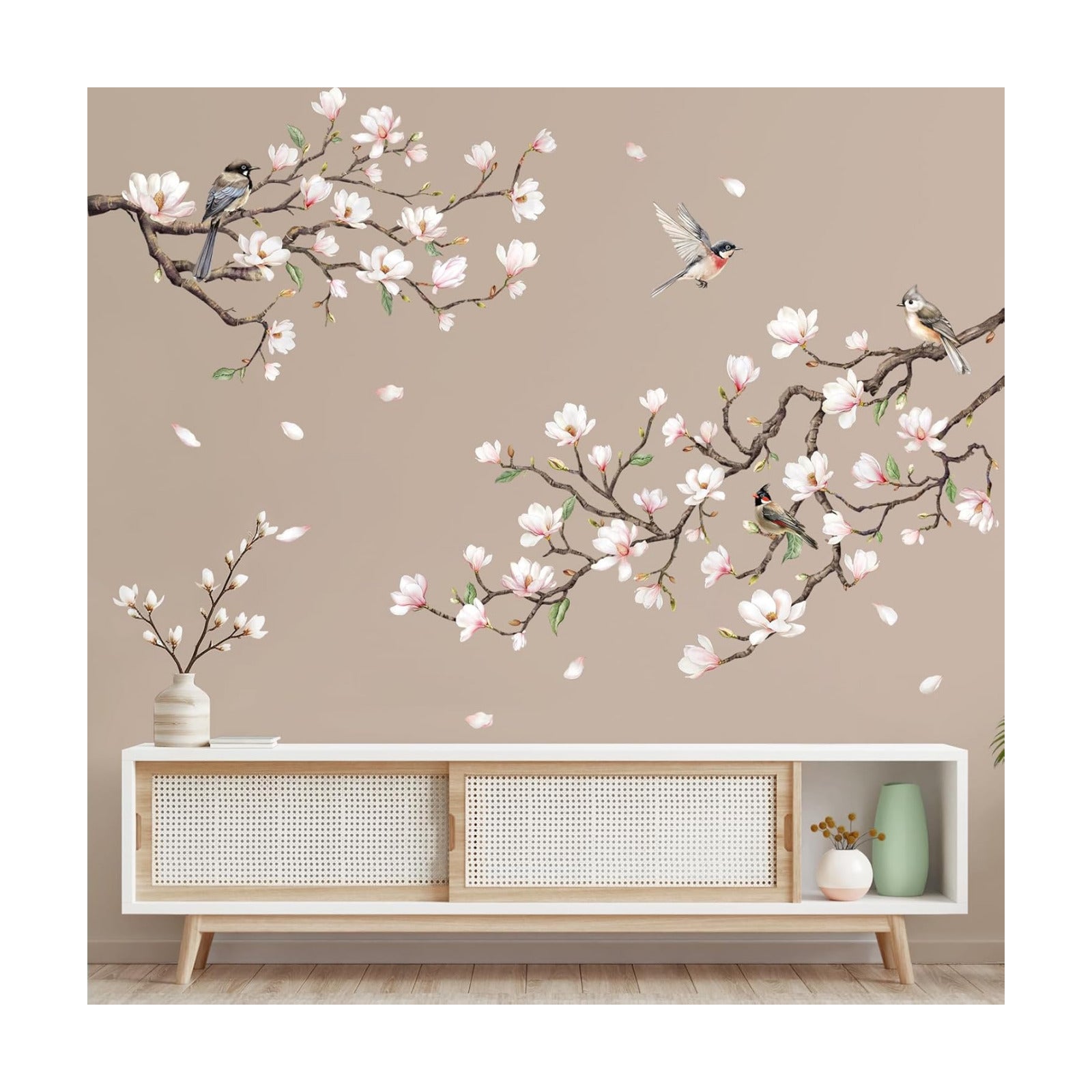 White Magnolia Tree Wall Decals / White Light Pink