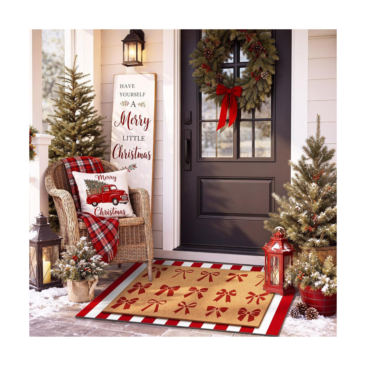 Tinideya 2 Pcs Christmas Layered Doormat Set, Red Bows