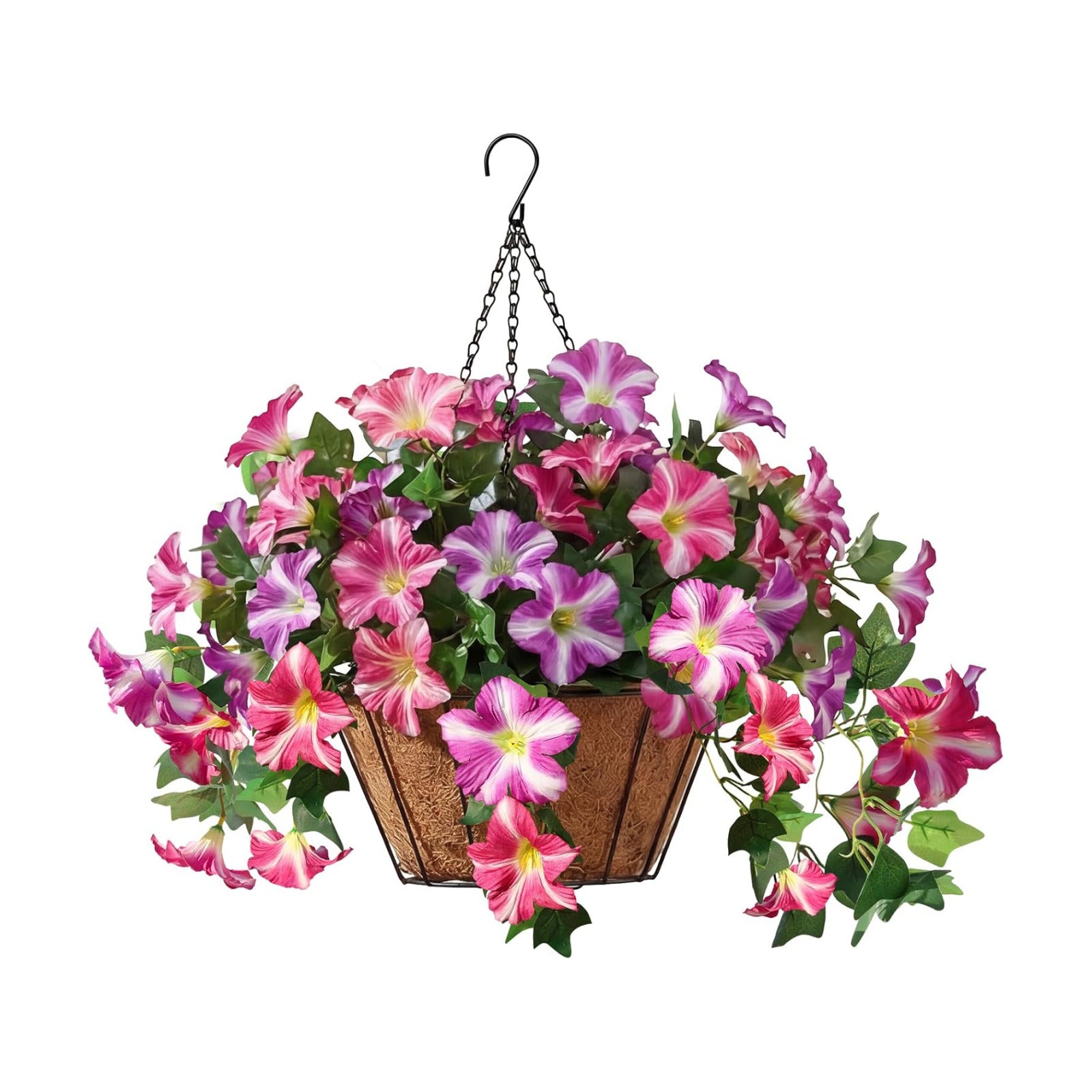 Artificial Hanging Flowers / Pink / with Basket / Set of 3