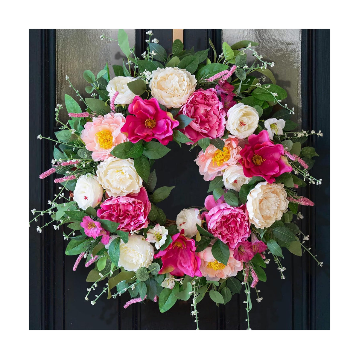 24 Inch Spring Summer Wreaths for Front Door Outside with Peony & Rose