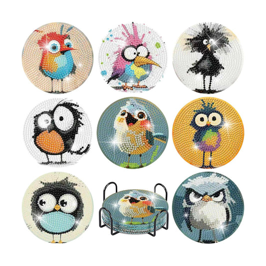 Holder / Funny Bird Pattern Wooden Diamond Painting / Jxbd73-us / Set of 8