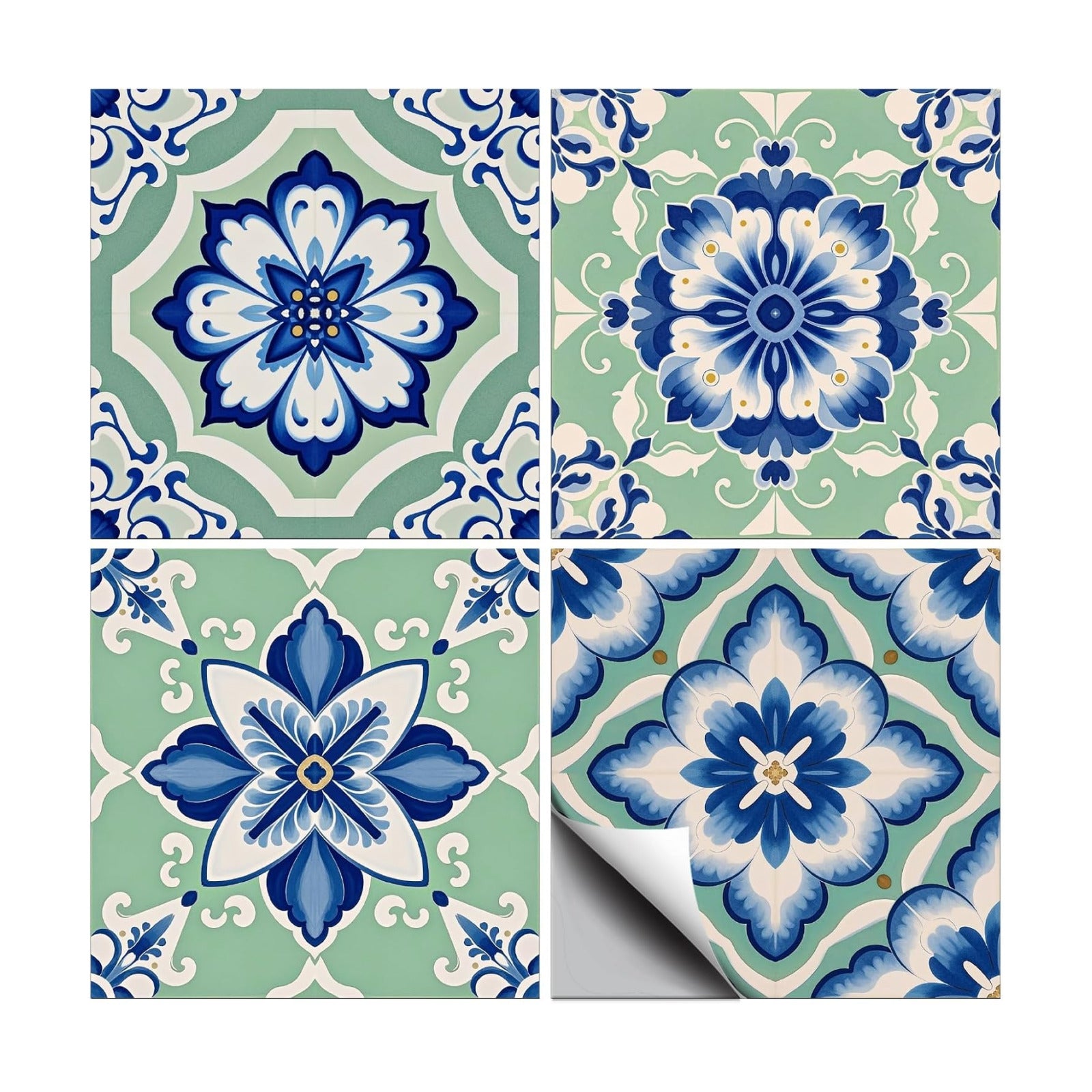 4 Style Tile Stickers Retro Peel and Stick Wall Tile Stickers / Pastoral Pattern / Set of 36