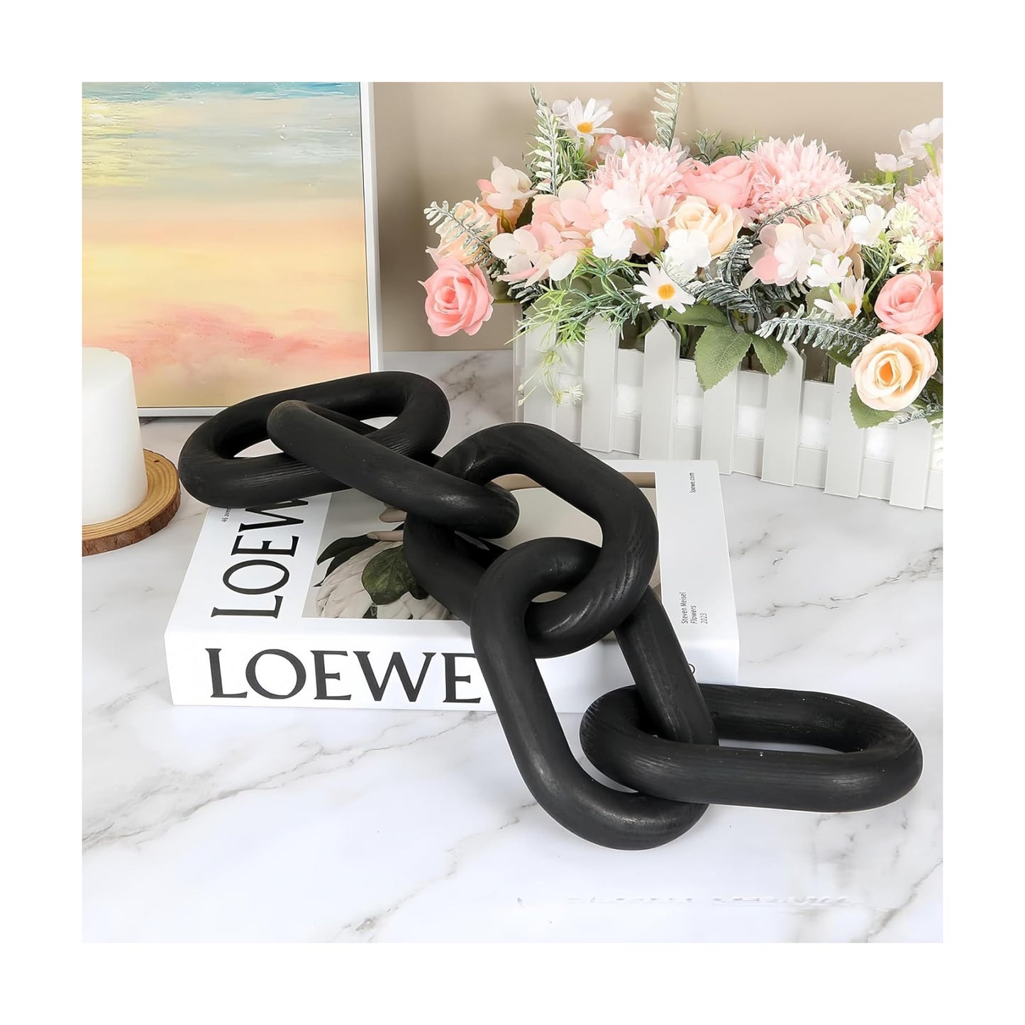 Wooden Decorative Chain Link Ornament Hanging Home Decor Rustic Farmhouse Decor / Black