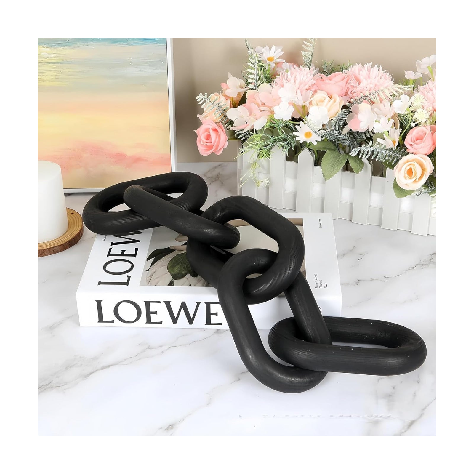 Wooden Decorative Chain Link Ornament Hanging Home Decor Rustic Farmhouse Decor / Black