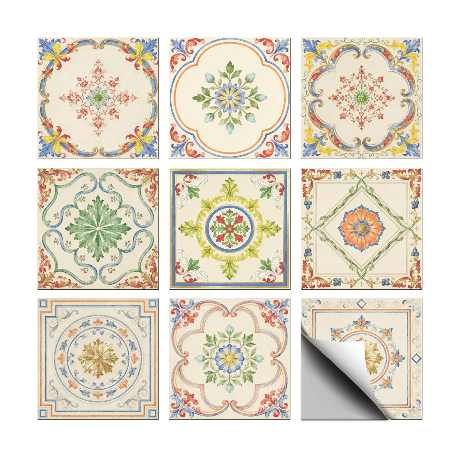 9 Styles Tile Sticker Colorful Patten Wall Tile Stickers Waterproof / Retro Beige Patten / Set of 36