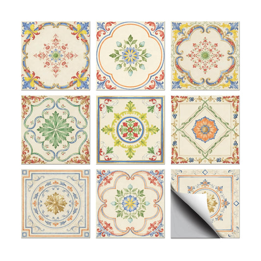 9 Styles Tile Sticker Colorful Patten Wall Tile Stickers Waterproof / Retro Beige Patten / Set of 36