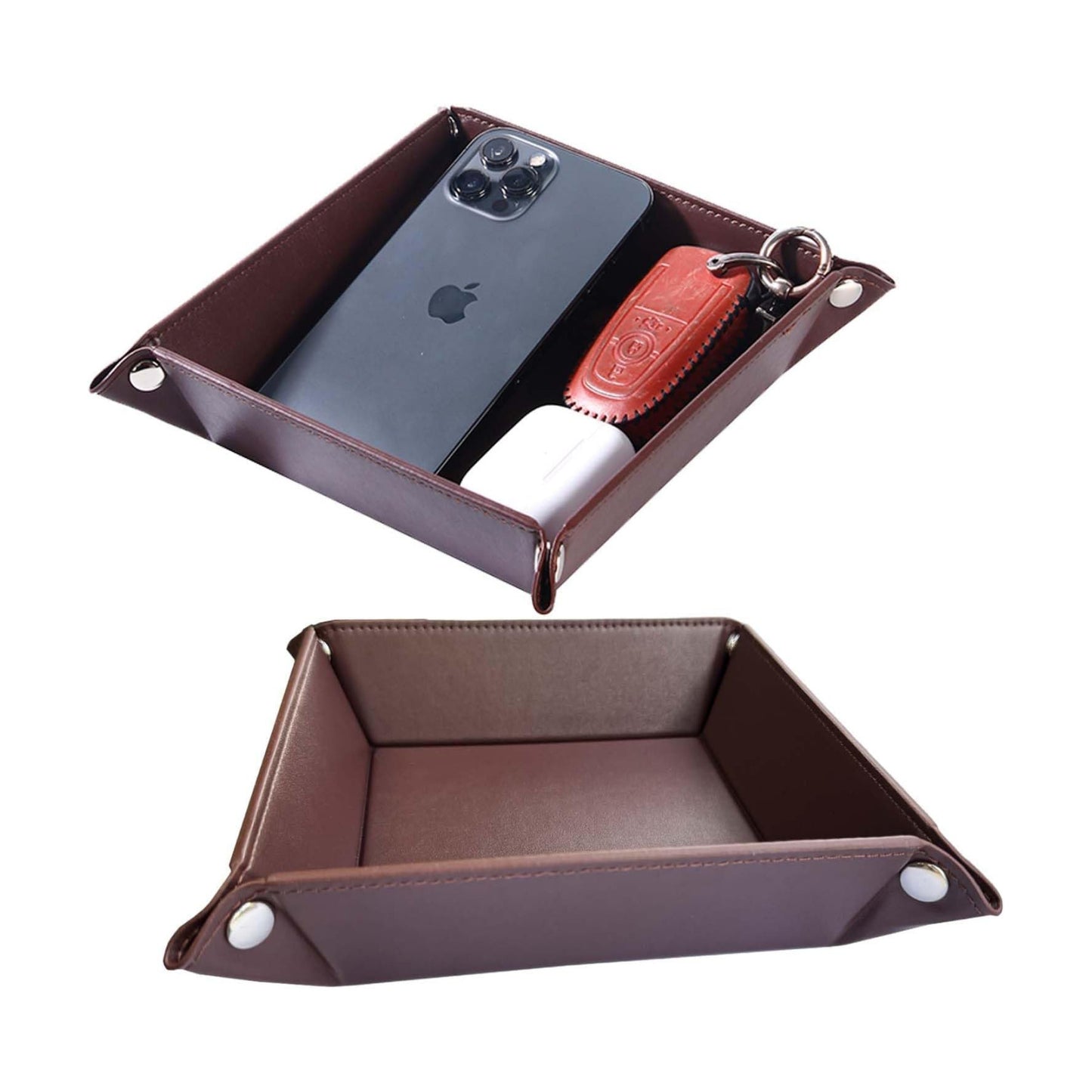 Valet Tray for Men Women / Dark Brown Square / Set of 2